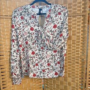 Knot Sisters Floral Blouse in Red and White